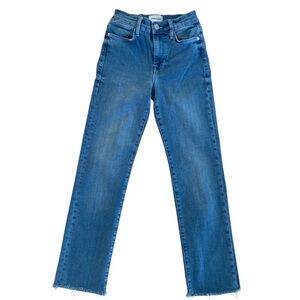 FRAME Le high straight jeans high rise raw hems stretchy soft blue denim size 24